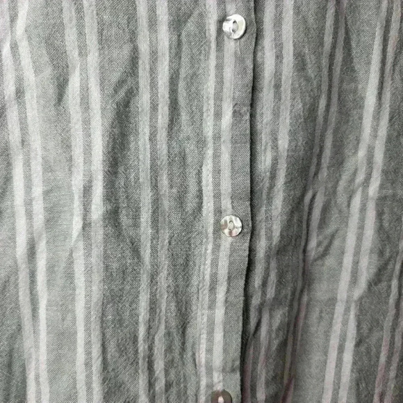 Jones and Co button-down long sleeve blouse. Sage green and white striped. - Picture 2 of 6